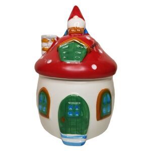 Gnome House Red Candy Jar Hand Painted Christmas Decor Trea…